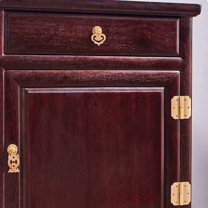 Traditional Vintage Square Sandalwood Nightstand 1-Drawer Cabinet For Bedroom