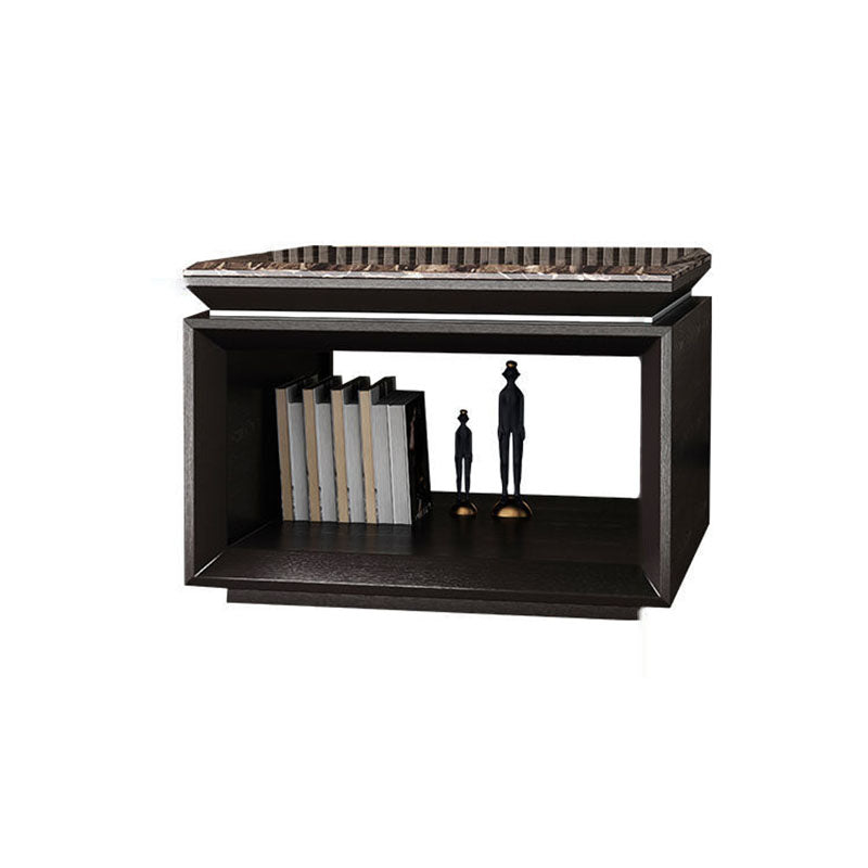 Modern Minimalist Square Marble Solid Wood Resin Stainless Steel End Table 2-Tier For Living Room