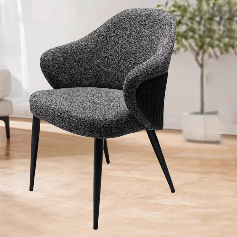 Modern Minimalist Fabric & Metal Curved-Back Dining Chair With Ergonomic Design For Dining Room & Living Room