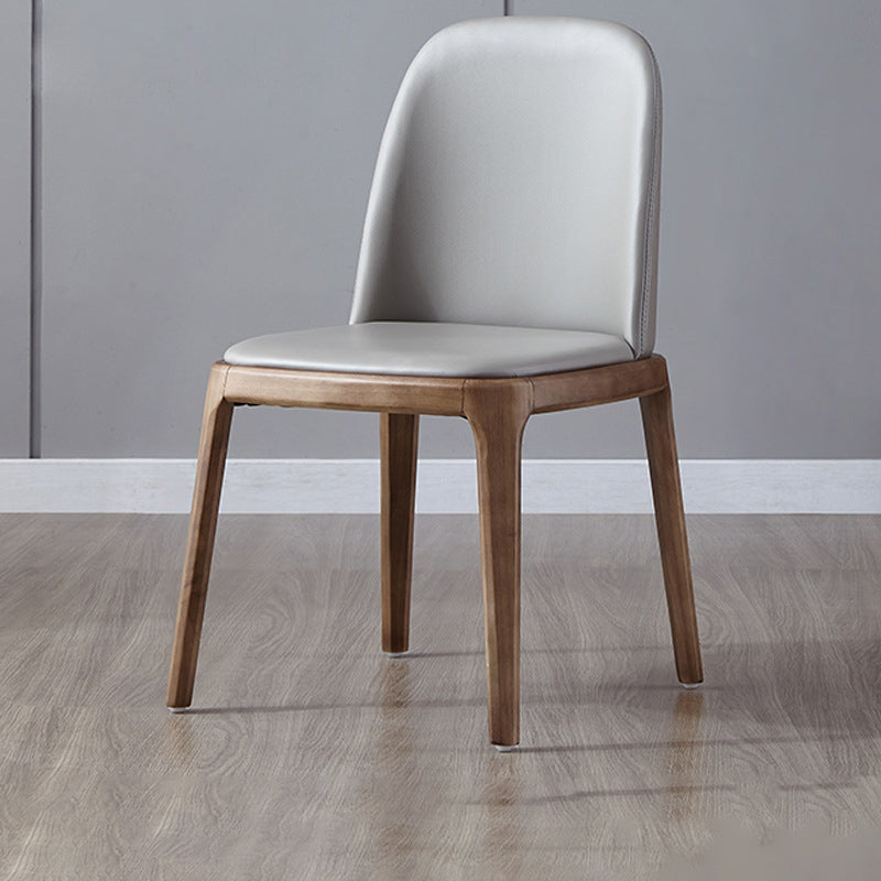 Modern Minimalist Wood & Microfiber Leather Square Curved Dining Chair With Moisture-Resistant Design For Dining Room & Living Room