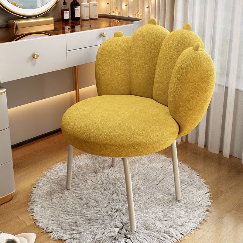 Contemporary Nordic Lambswool & Carbon Steel Cat-Paw Back Round Seat Vanity Stool For Bedroom & Living Room