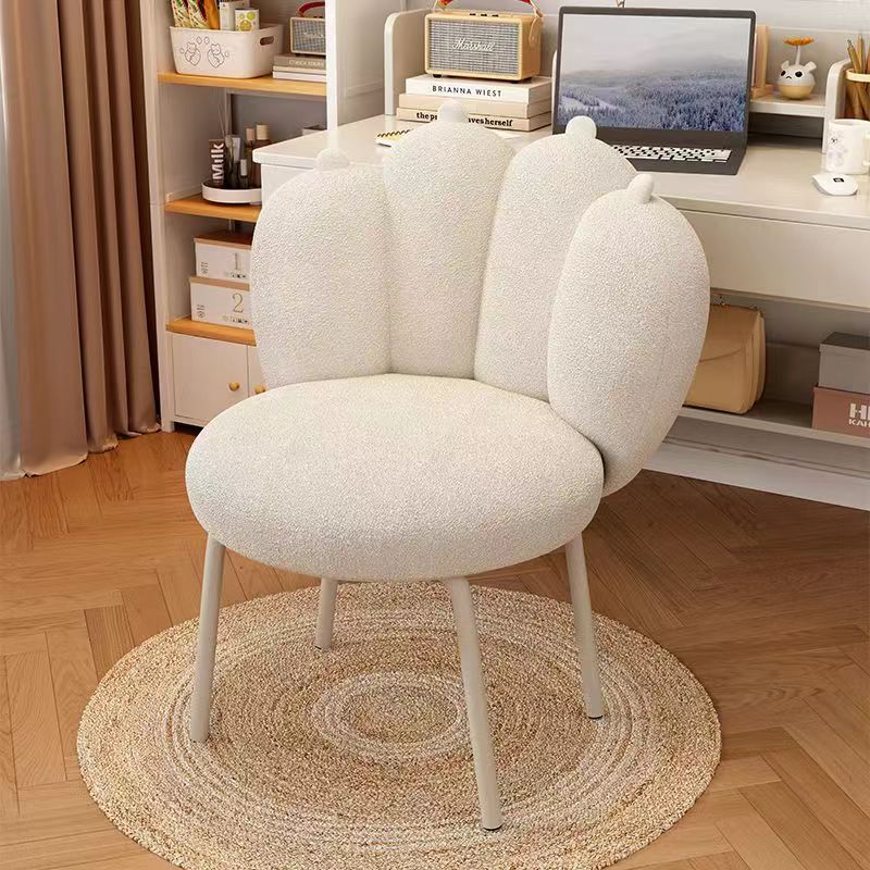 Contemporary Nordic Lambswool & Carbon Steel Cat-Paw Back Round Seat Vanity Stool For Bedroom & Living Room