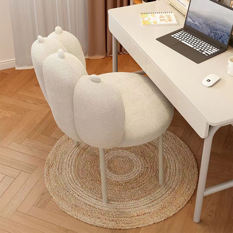 Contemporary Nordic Lambswool & Carbon Steel Cat-Paw Back Round Seat Vanity Stool For Bedroom & Living Room