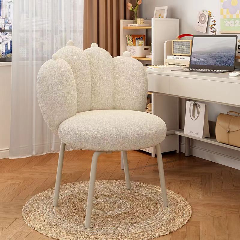 Contemporary Nordic Lambswool & Carbon Steel Cat-Paw Back Round Seat Vanity Stool For Bedroom & Living Room