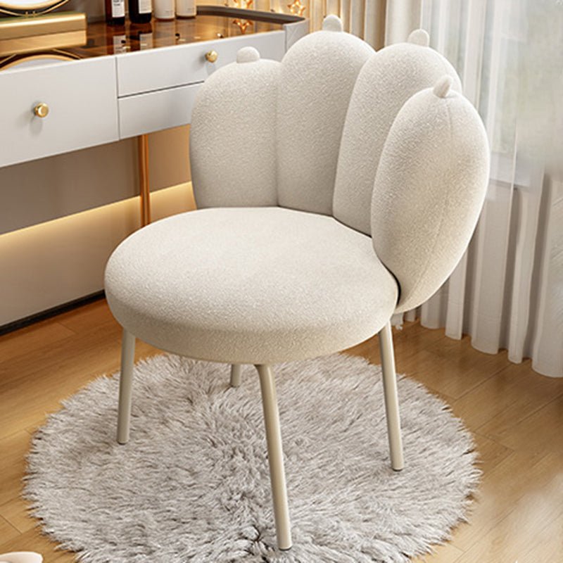Contemporary Nordic Lambswool & Carbon Steel Cat-Paw Back Round Seat Vanity Stool For Bedroom & Living Room
