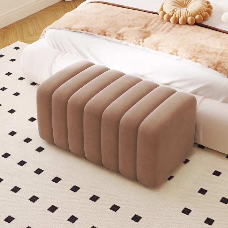 Contemporary Nordic Wood And Velvet Rectangular Bench Chair For Entryway Bedroom Living Room