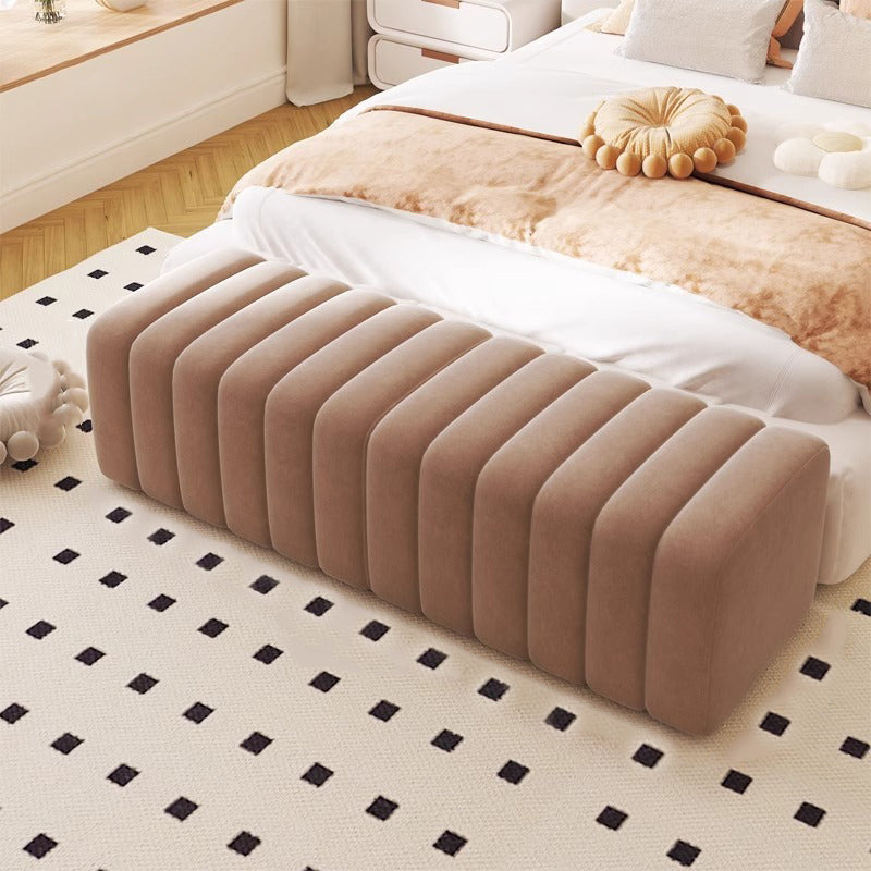 Contemporary Nordic Wood And Velvet Rectangular Bench Chair For Entryway Bedroom Living Room