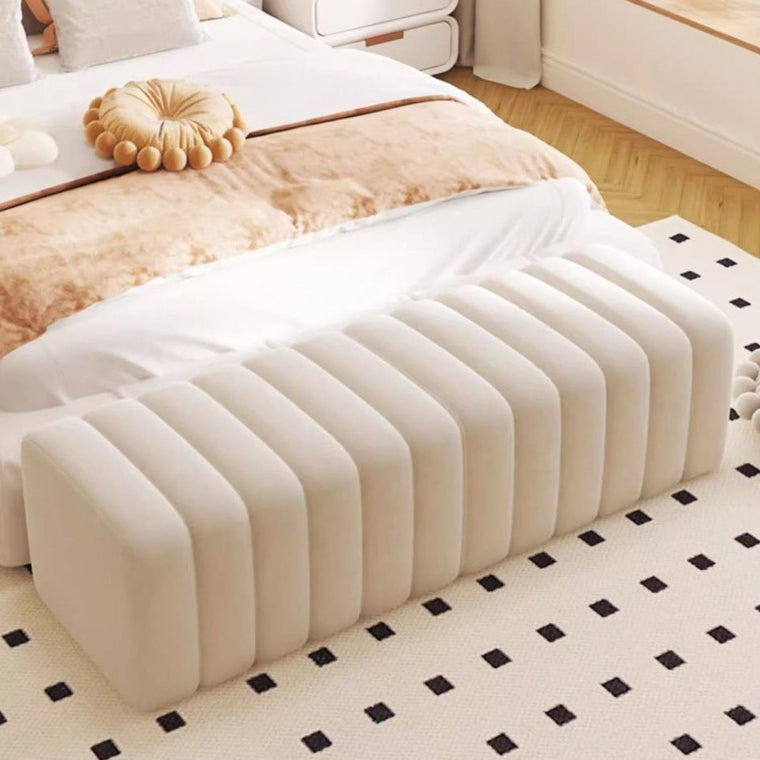 Contemporary Nordic Wood And Velvet Rectangular Bench Chair For Entryway Bedroom Living Room