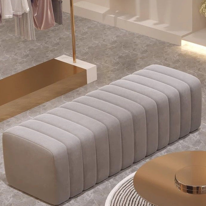 Contemporary Nordic Wood And Velvet Rectangular Bench Chair For Entryway Bedroom Living Room