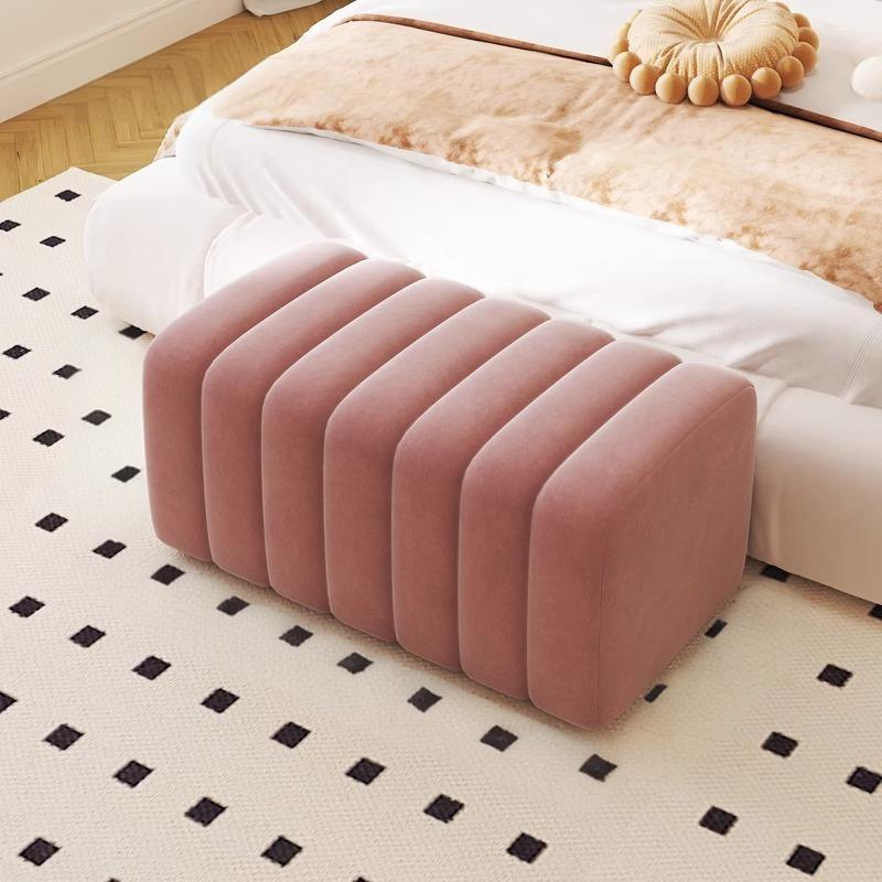 Contemporary Nordic Wood And Velvet Rectangular Bench Chair For Entryway Bedroom Living Room