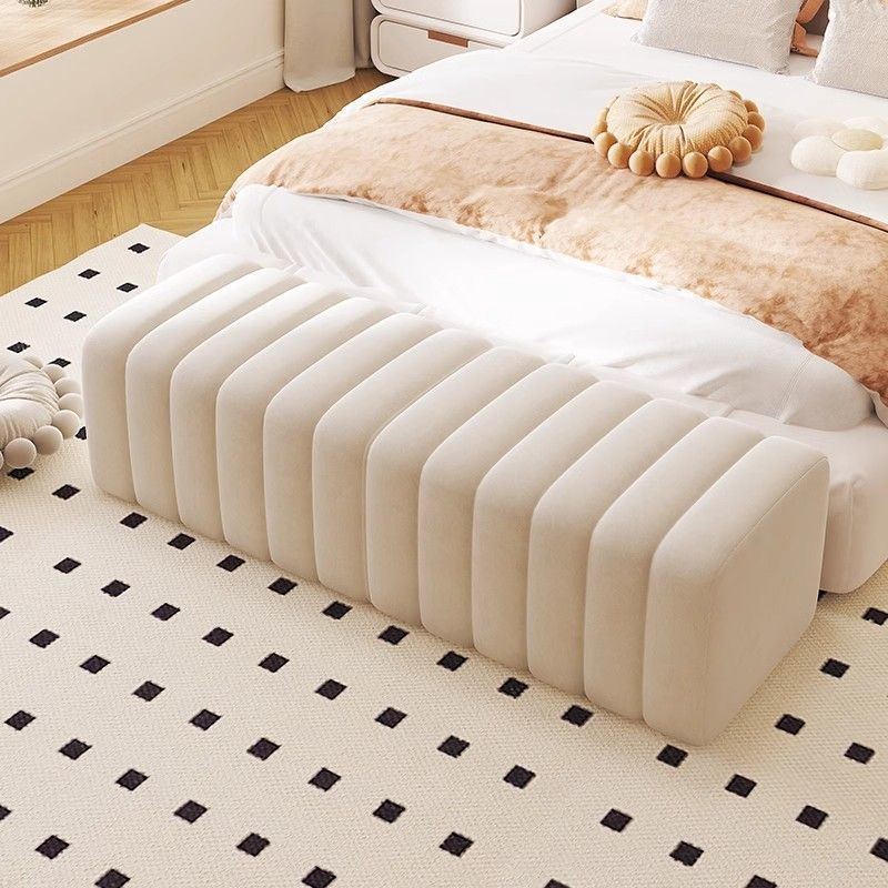 Contemporary Nordic Wood And Velvet Rectangular Bench Chair For Entryway Bedroom Living Room