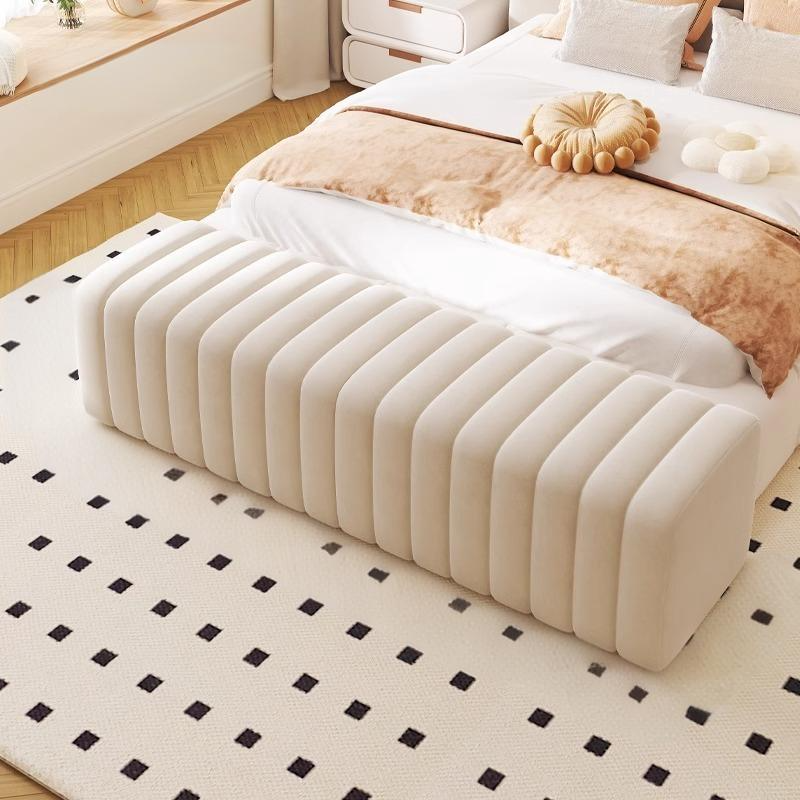 Contemporary Nordic Wood And Velvet Rectangular Bench Chair For Entryway Bedroom Living Room