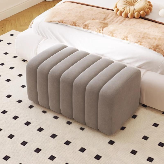 Contemporary Nordic Wood And Velvet Rectangular Bench Chair For Entryway Bedroom Living Room