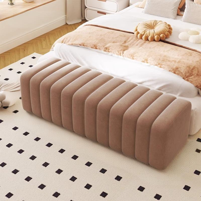 Contemporary Nordic Wood And Velvet Rectangular Bench Chair For Entryway Bedroom Living Room