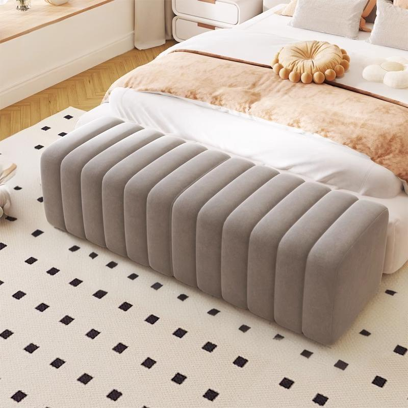 Contemporary Nordic Wood And Velvet Rectangular Bench Chair For Entryway Bedroom Living Room