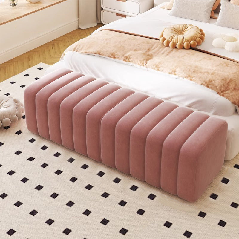 Contemporary Nordic Wood And Velvet Rectangular Bench Chair For Entryway Bedroom Living Room