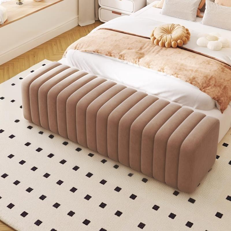 Contemporary Nordic Wood And Velvet Rectangular Bench Chair For Entryway Bedroom Living Room