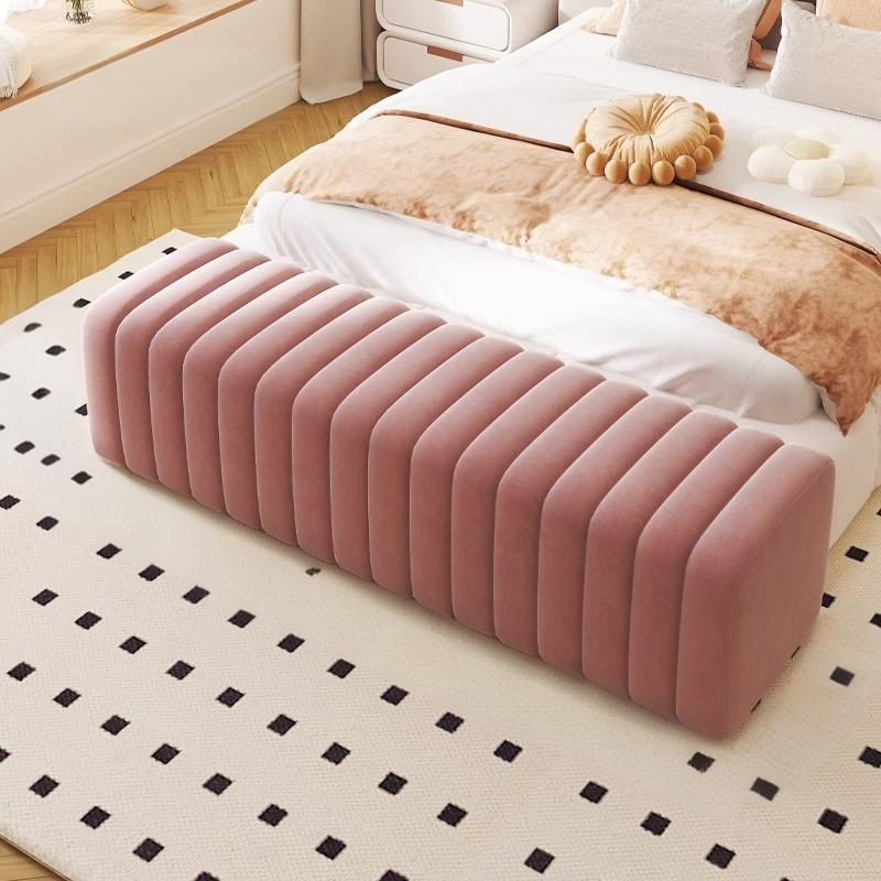 Contemporary Nordic Wood And Velvet Rectangular Bench Chair For Entryway Bedroom Living Room