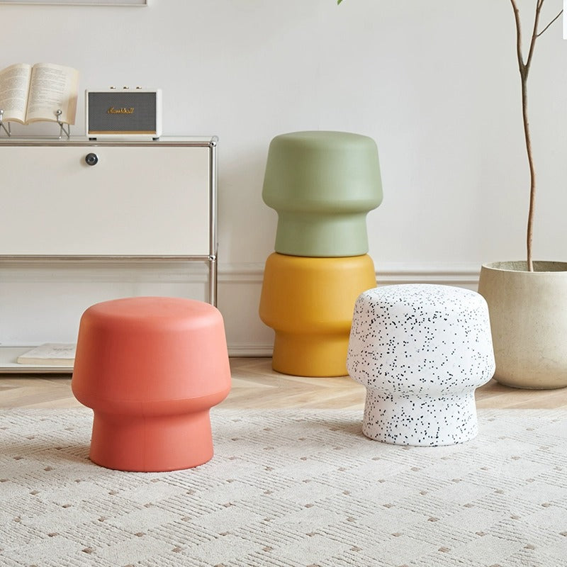 Contemporary Creative Plastic Mushroom Round Low Stool For Bedroom & Living Room Seating