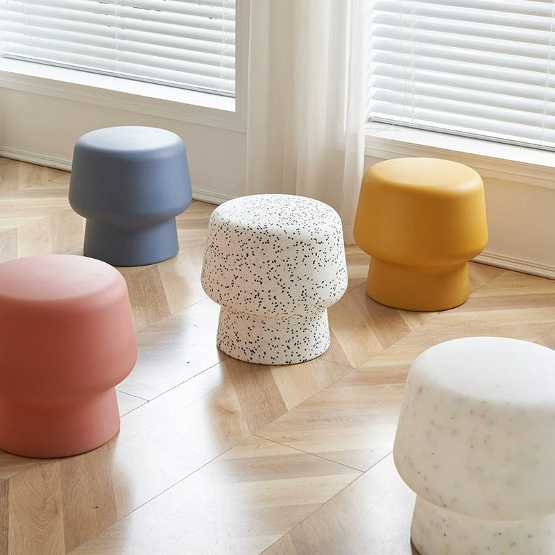 Contemporary Creative Plastic Mushroom Round Low Stool For Bedroom & Living Room Seating