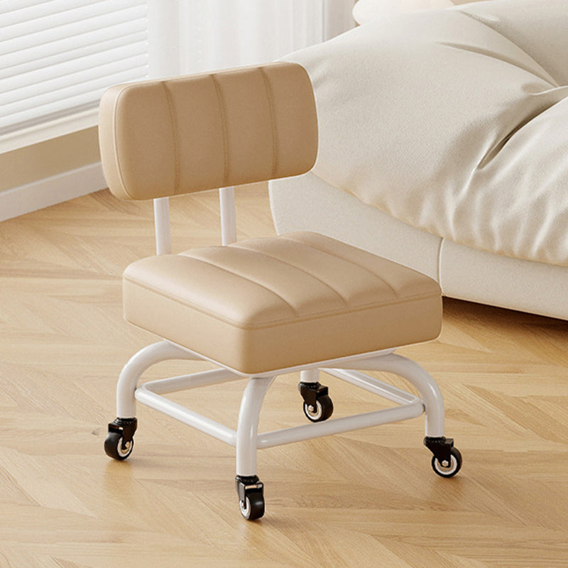 Modern Minimalist PU Leather & Metal Square Low Stool Rotatable & Mobile Seating For Bedroom & Living Room