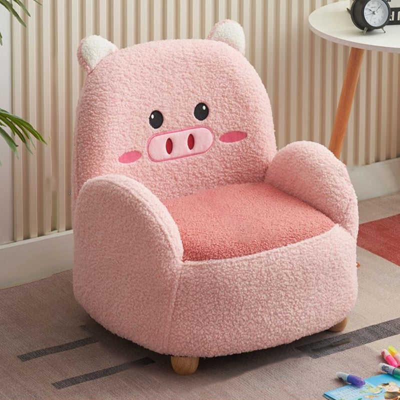 Contemporary Creative Lambswool & Wood Square Sofa Chair For Kids Living Room & Bedroom