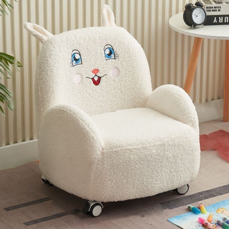 Contemporary Creative Lambswool & Wood Square Sofa Chair For Kids Living Room & Bedroom