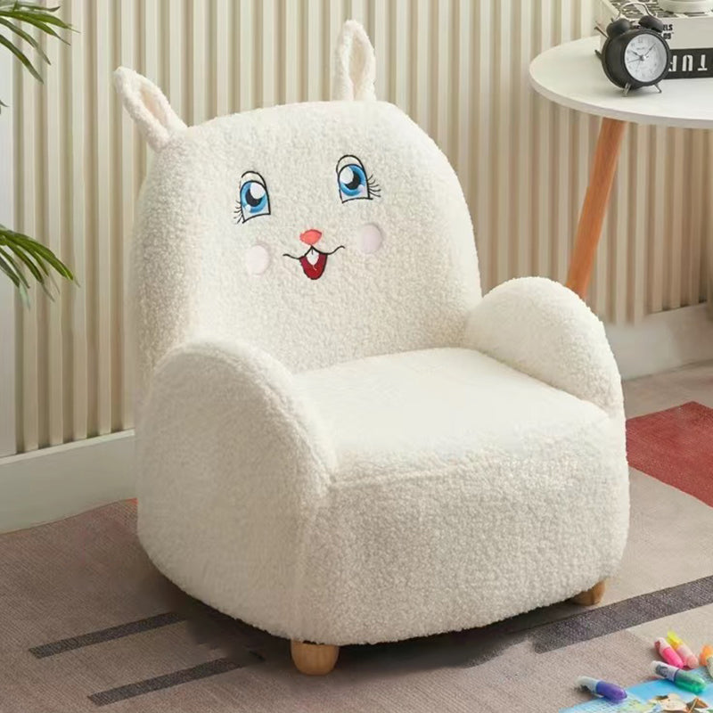 Contemporary Creative Lambswool & Wood Square Sofa Chair For Kids Living Room & Bedroom