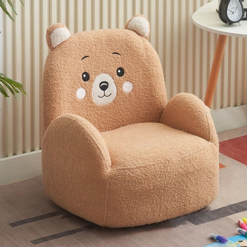 Contemporary Creative Lambswool & Wood Square Sofa Chair For Kids Living Room & Bedroom