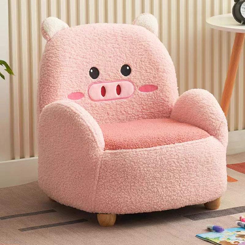 Contemporary Creative Lambswool & Wood Square Sofa Chair For Kids Living Room & Bedroom