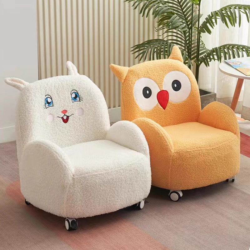 Contemporary Creative Lambswool & Wood Square Sofa Chair For Kids Living Room & Bedroom