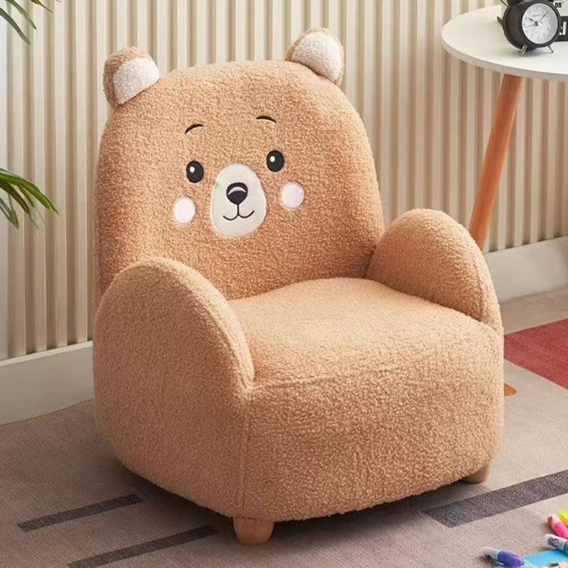 Contemporary Creative Lambswool & Wood Square Sofa Chair For Kids Living Room & Bedroom