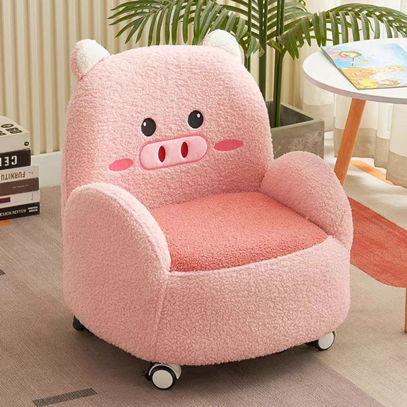 Contemporary Creative Lambswool & Wood Square Sofa Chair For Kids Living Room & Bedroom