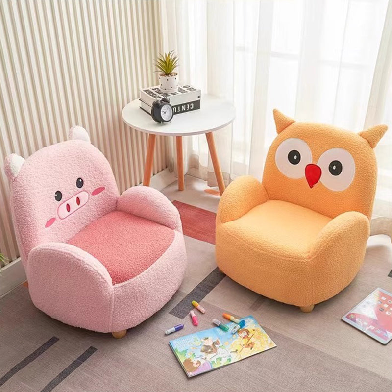 Contemporary Creative Lambswool & Wood Square Sofa Chair For Kids Living Room & Bedroom