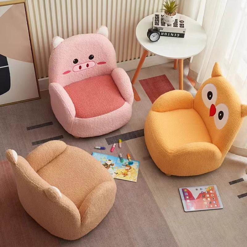 Contemporary Creative Lambswool & Wood Square Sofa Chair For Kids Living Room & Bedroom