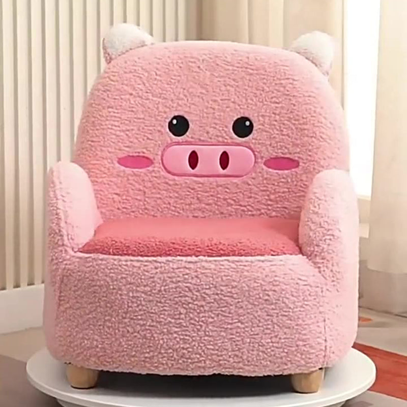 Contemporary Creative Lambswool & Wood Square Sofa Chair For Kids Living Room & Bedroom