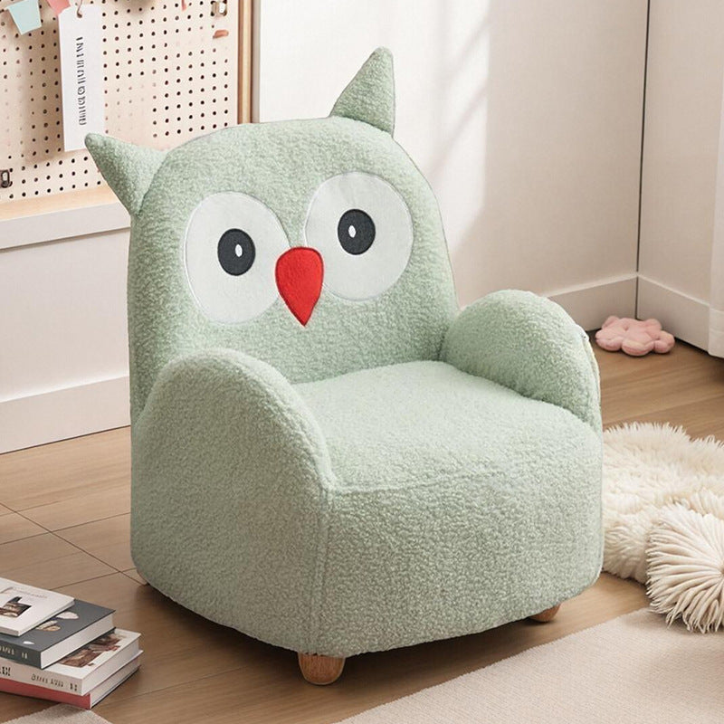 Contemporary Creative Lambswool & Wood Square Sofa Chair For Kids Living Room & Bedroom