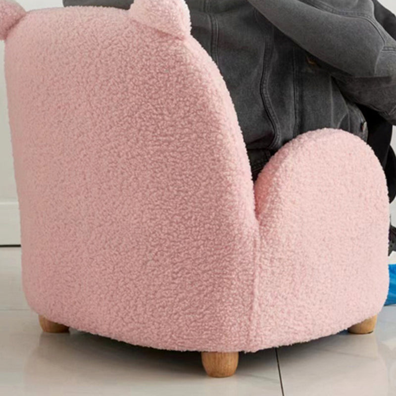 Contemporary Creative Lambswool & Wood Square Sofa Chair For Kids Living Room & Bedroom
