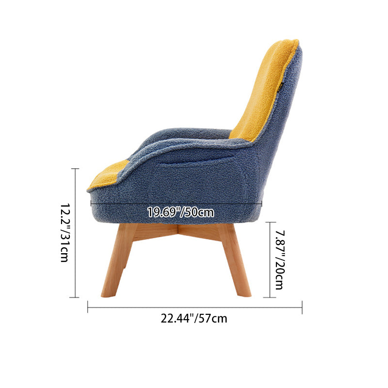 Modern Minimalist Teddy Velvet & Wood Curved Sofa Chair With Foldable Backrest For Kids Bedroom & Living Room