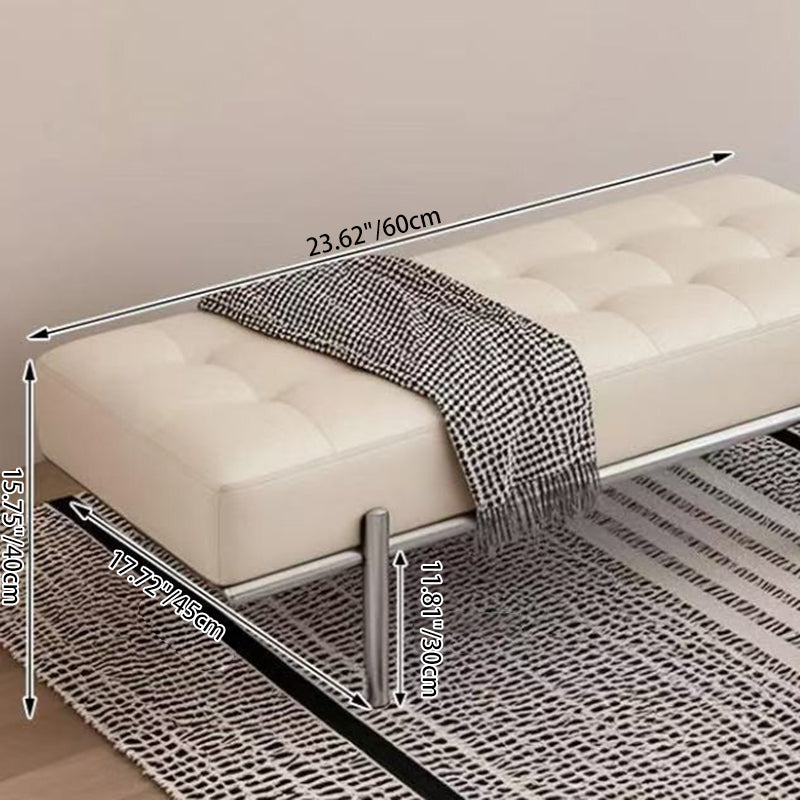 Modern Minimalist Faux Leather Stainless Steel Rectangular Bench For Entryway, Bedroom, And Living Room