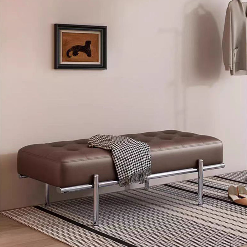 Modern Minimalist Faux Leather Stainless Steel Rectangular Bench For Entryway, Bedroom, And Living Room