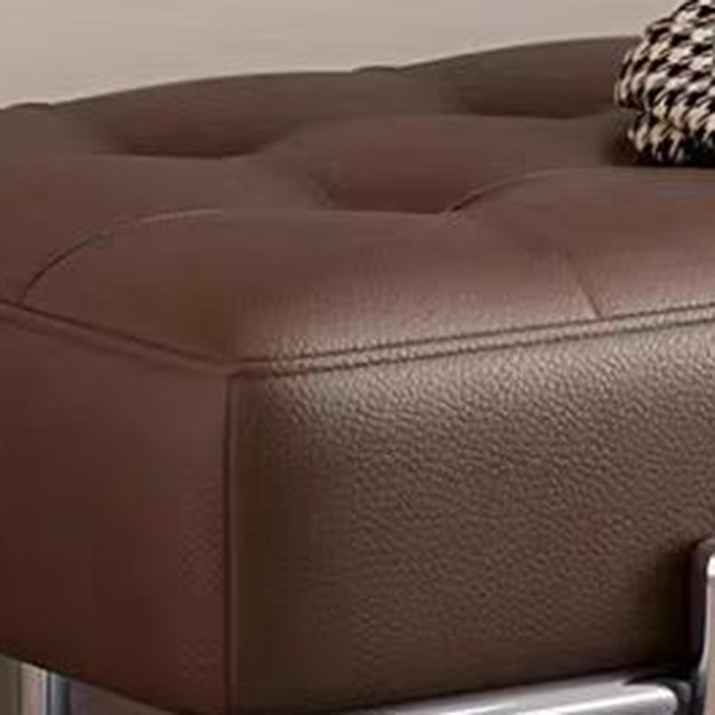 Modern Minimalist Faux Leather Stainless Steel Rectangular Bench For Entryway, Bedroom, And Living Room