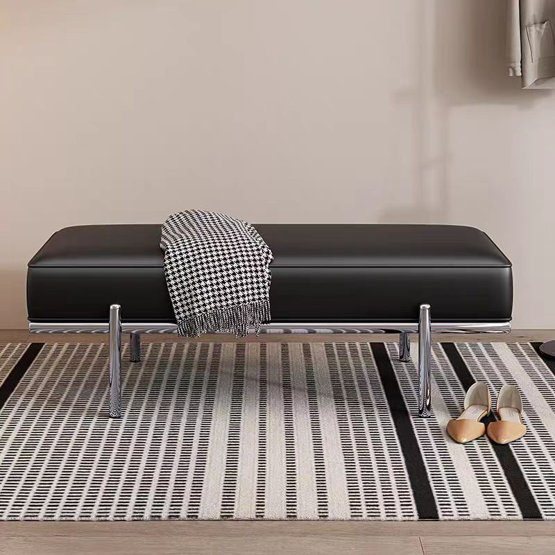 Modern Minimalist Faux Leather Stainless Steel Rectangular Bench For Entryway, Bedroom, And Living Room