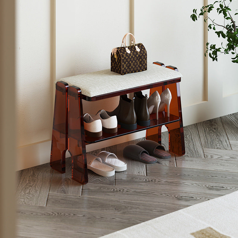 Modern Minimalist Acrylic & Cotton Linen Trapezoid Bench For Entryway, Bedroom & Living Room
