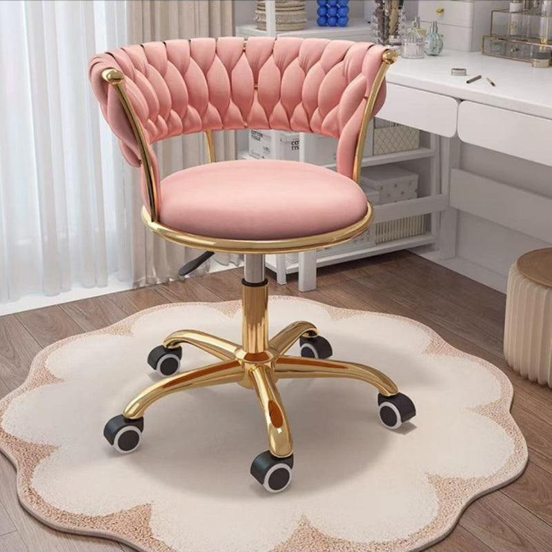 Contemporary Nordic Velvet & Metal Round Vanity Stool With Adjustable Height For Bedroom & Living Room