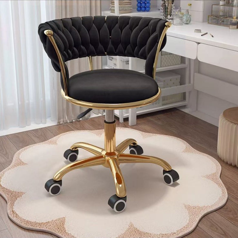 Contemporary Nordic Velvet & Metal Round Vanity Stool With Adjustable Height For Bedroom & Living Room
