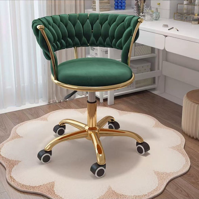 Contemporary Nordic Velvet & Metal Round Vanity Stool With Adjustable Height For Bedroom & Living Room
