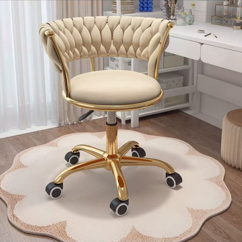 Contemporary Nordic Velvet & Metal Round Vanity Stool With Adjustable Height For Bedroom & Living Room