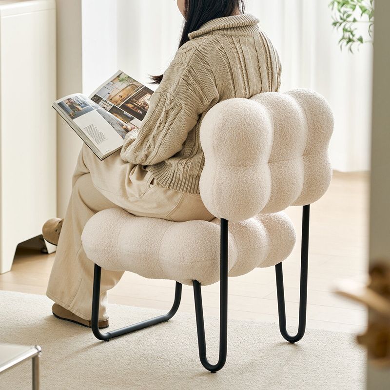 Contemporary Nordic Circle Fleece & Iron Square Accent Chair For Bedroom And Living Room