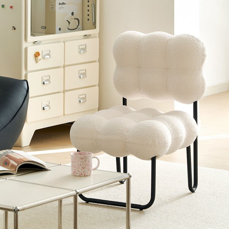 Contemporary Nordic Circle Fleece & Iron Square Accent Chair For Bedroom And Living Room